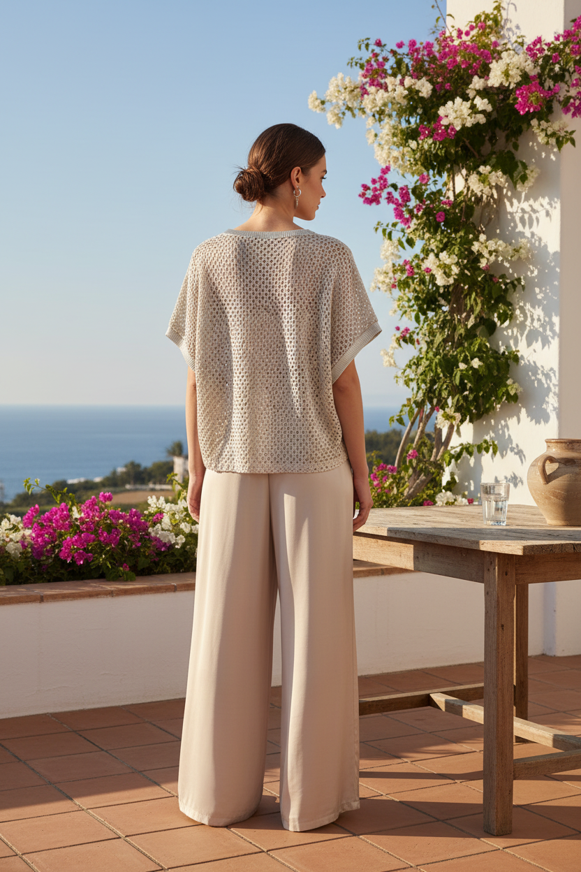 Top crochet court vue de dos avec Pantalon Palazzo EZIO