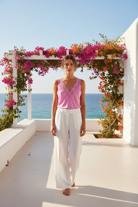 Top rose court dentelle - Méditerranée