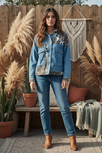 Veste denim léopard - face avec jean uni