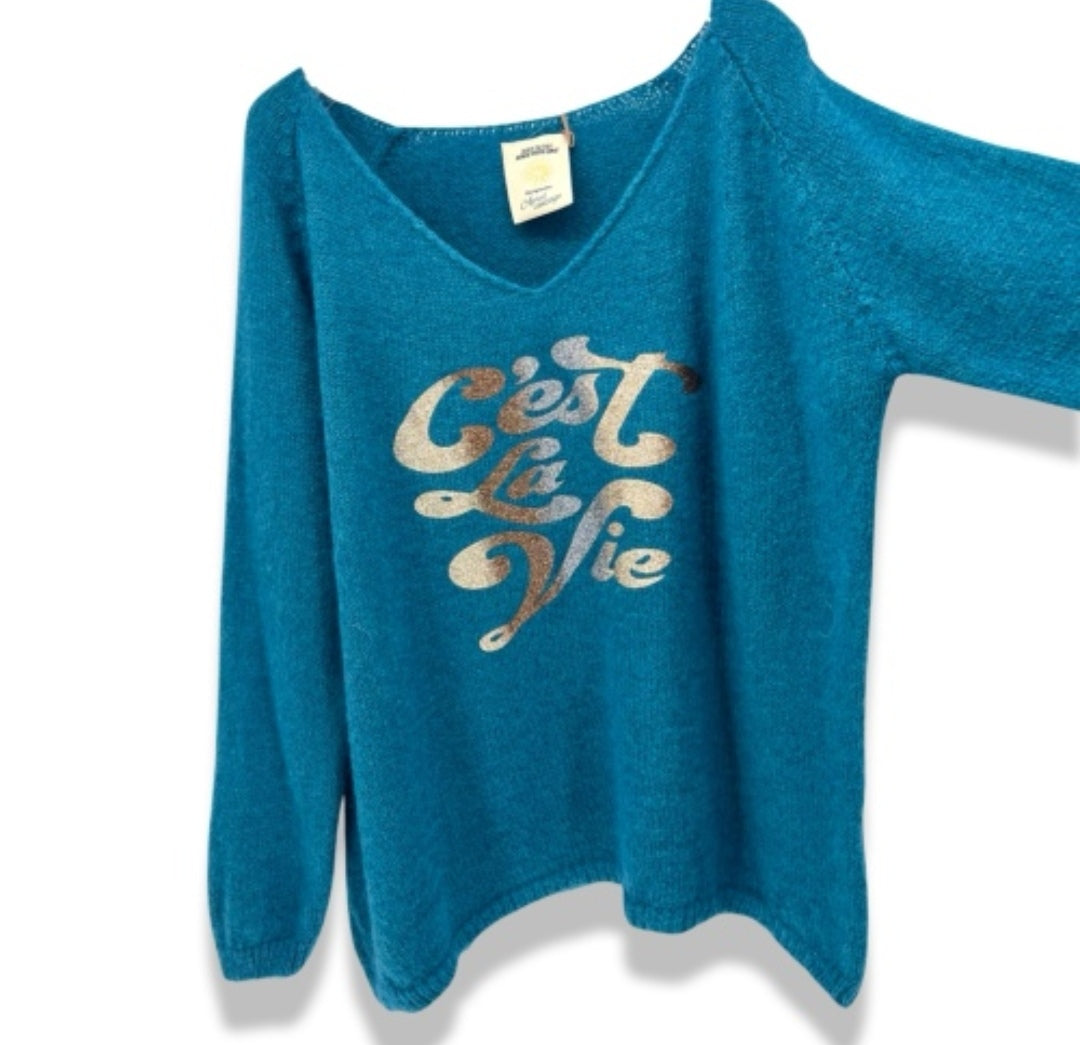 Pull Bleu Canard "C'est la Vie"